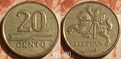 Литва 20 центов 1999 года, KM# 107, 494р-003