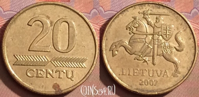 Литва 20 центов 2007 года, KM# 107, 093l-125