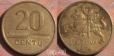 Литва 20 центов 2008 года, KM# 107, 115b-061