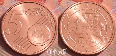 Литва 5 евроцентов 2015 года, KM# 207, UNC, 115k-140