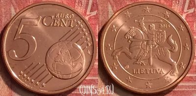 Литва 5 евроцентов 2015 года, KM# 207, UNC, 217m-044