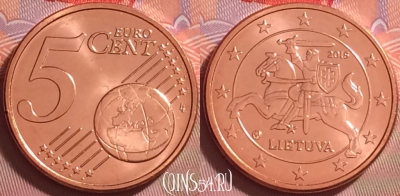 Литва 5 евроцентов 2015 года, KM# 207, UNC, 275j-010