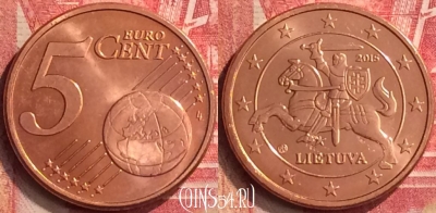 Литва 5 евроцентов 2015 года, KM# 207, UNC, 299m-066