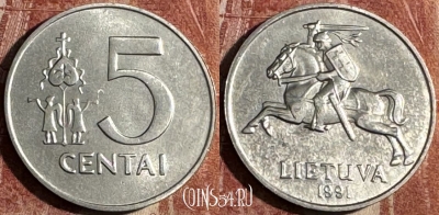 Литва 5 центов 1991 года, KM# 87, 501s-022