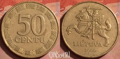 Литва 50 центов 2000 года, KM# 108, 238l-076
