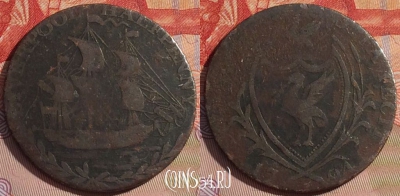 Англия Ливерпуль 1/2 пенни 1794 года, Парусник, 283b-036