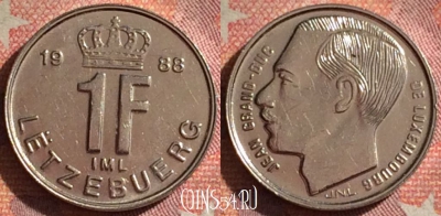 Люксембург 1 франк 1988 года, KM# 63, 078i-114