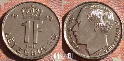 Люксембург 1 франк 1989 года, KM# 63, 165i-020