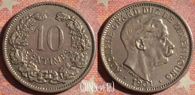 Люксембург 10 сантимов 1901 года, KM# 25, 192i-009