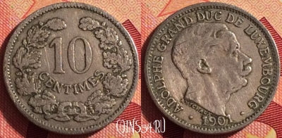 Люксембург 10 сантимов 1901 года, KM# 25, 204i-081