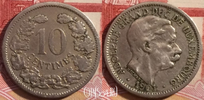 Люксембург 10 сантимов 1901 года, KM# 25, 256-118