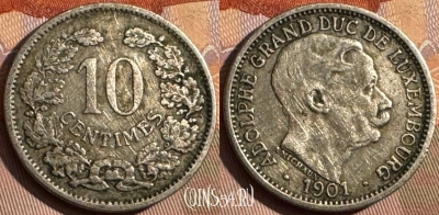 Люксембург 10 сантимов 1901 года, KM# 25, 376s-042