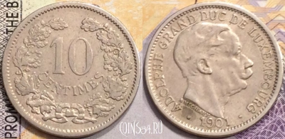 Люксембург 10 сантимов 1901 года, KM# 25, a079-115