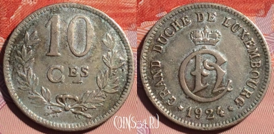 Люксембург 10 сантимов 1924 года, KM# 34, 116d-121