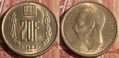 Люксембург 20 франков 1983 года, KM# 58, 409p-006 ♛