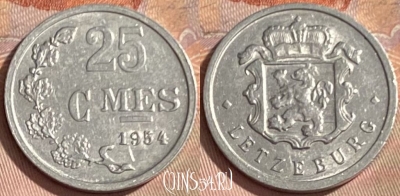 Люксембург 25 сантимов 1954 года, KM# 45a, 362p-027