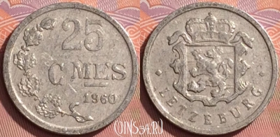 Люксембург 25 сантимов 1960 года, KM# 45a, 198l-079