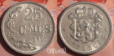 Люксембург 25 сантимов 1970 года, KM# 45a, 224a-065