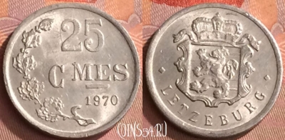 Люксембург 25 сантимов 1970 года, KM# 45a, 274o-082