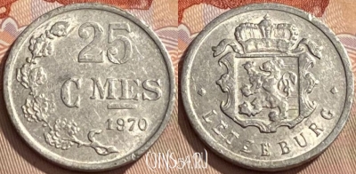 Люксембург 25 сантимов 1970 года, KM# 45a, 433q-060