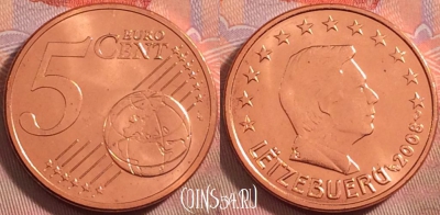 Люксембург 5 евроцентов 2008 года, KM# 77, UNC, 111k-116