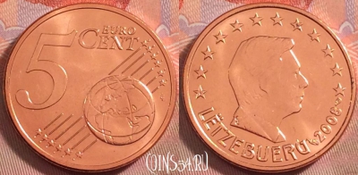Люксембург 5 евроцентов 2008 года, KM# 77, UNC, 115k-102
