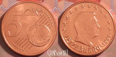 Люксембург 5 евроцентов 2008 года, KM# 77, UNC, 115k-125