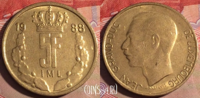 Люксембург 5 франков 1988 года, KM# 60, 207a-015