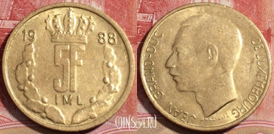 Люксембург 5 франков 1988 года, KM# 60, 218-055