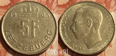 Люксембург 5 франков 1990 года, KM# 65, 493р-032
