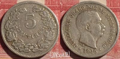 Люксембург 5 сантимов 1908 года, KM# 26, 080c-130