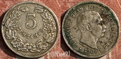 Люксембург 5 сантимов 1908 года, KM# 26, 122s-120