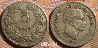 Люксембург 5 сантимов 1908 года, KM# 26, 392s-086