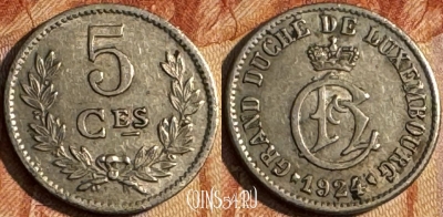 Люксембург 5 сантимов 1924 года, KM# 33, 154s-091