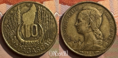 Мадагаскар 10 франков 1953 года, KM# 6, 258s-115 ♛