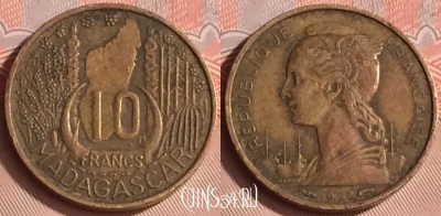 Мадагаскар 10 франков 1953 года, KM# 6, 307o-069