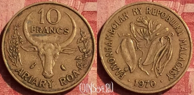 Мадагаскар 10 франков 1970 года, KM# 11, 360o-080