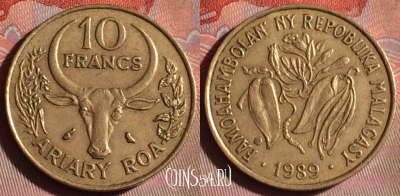Мадагаскар 10 франков 1989 года, KM# 11, 104f-012