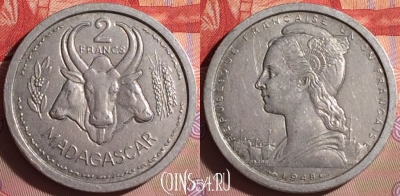 Мадагаскар 2 франка 1948 года, KM# 4, 060j-070