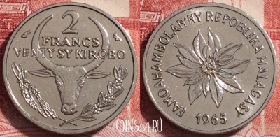 Мадагаскар 2 франка 1965 года, KM# 9, 069b-025