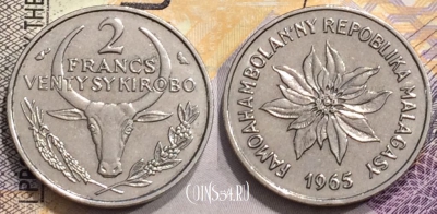 Мадагаскар 2 франка 1965 года, KM# 9, 153-013
