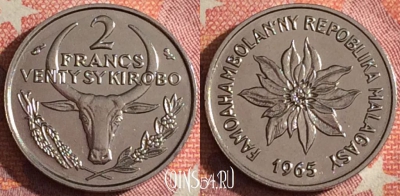 Мадагаскар 2 франка 1965 года, KM# 9, 357-112
