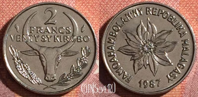 Мадагаскар 2 франка 1987 года, KM# 9, 041h-027