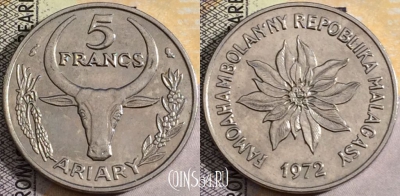 Мадагаскар 5 франков 1972 года, KM# 10, 158-083