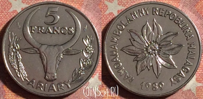 Мадагаскар 5 франков 1989 года, KM# 10, 370-012