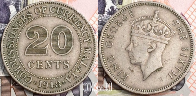 Малайя 20 центов 1948 года, KM# 9, 130-039