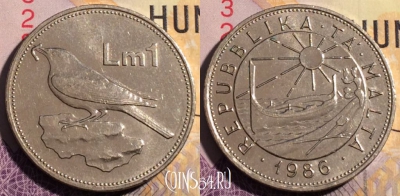 Мальта 1 лира 1986 года, KM# 82, 190a-120