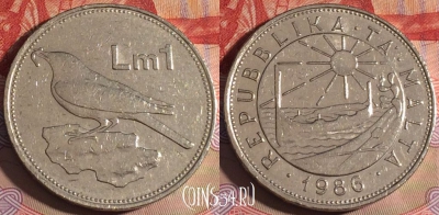 Мальта 1 лира 1986 года, KM# 82, 215a-088