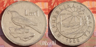 Мальта 1 лира 1986 года, KM# 82, 231a-063