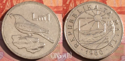 Мальта 1 лира 1986 года, KM# 82, 266a-081